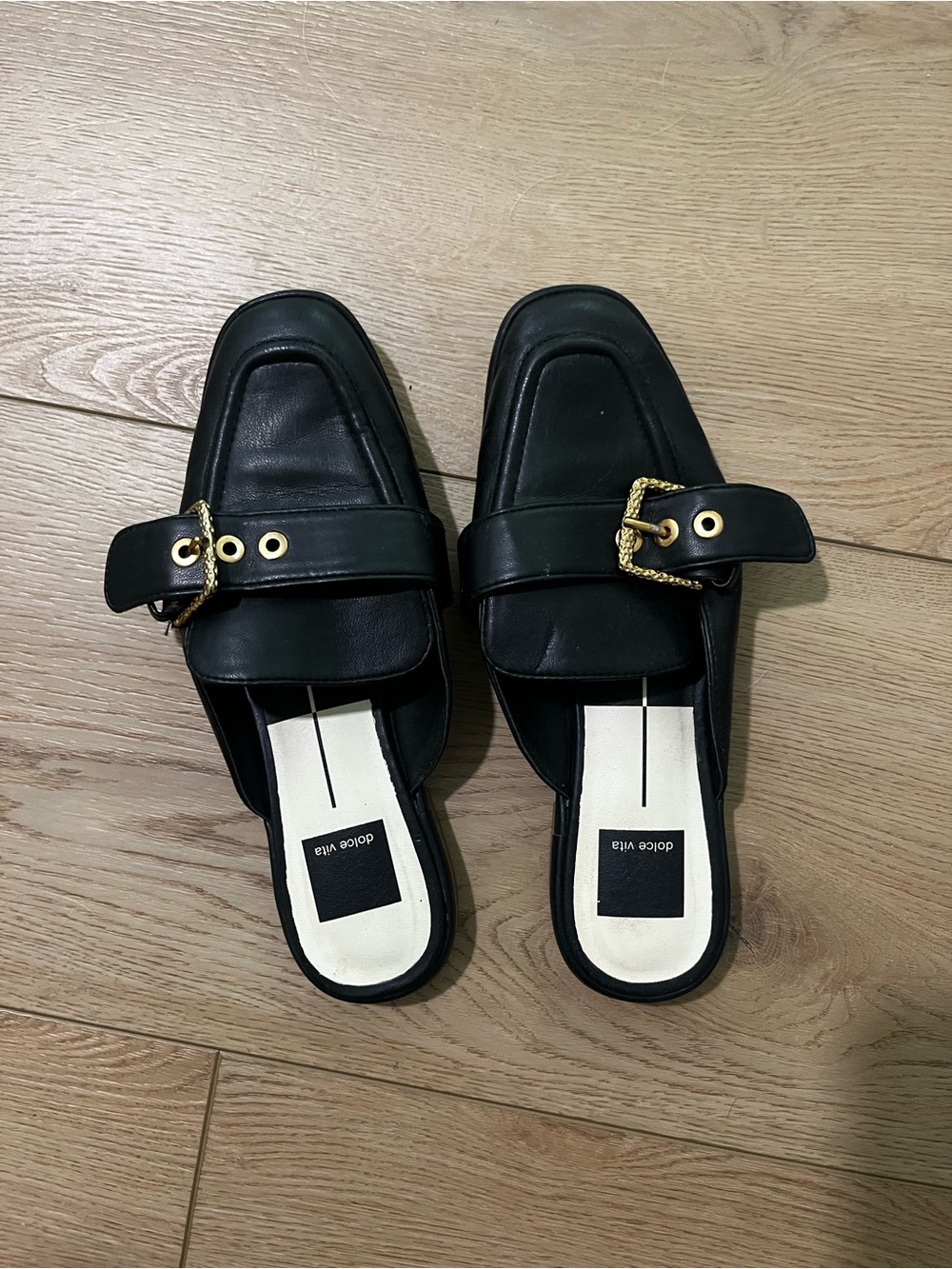 Dolce Vita Black Leather Slip-On Buckle Mules